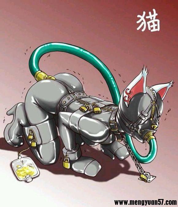  [Necomimi,Gag,High heel,latex bodysuit,Dog chain,Strait jacket,Chinese Anime,Chained up]