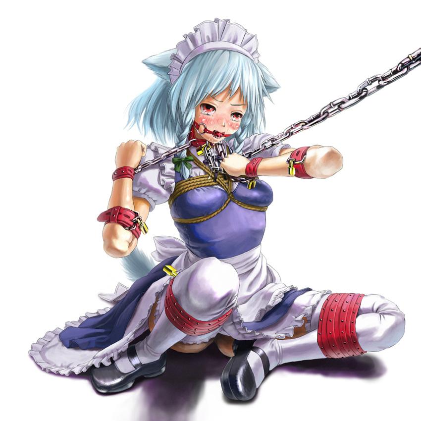  [Maid,Necomimi,Gag,Breast bondage,Japanese Anime,White Pantyhose,Stockings,Dog chain,Chained up]