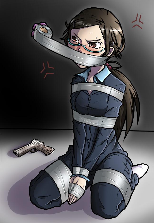 收集的精美漫画图 - p站或d站收集的动漫捆绑堵嘴 [职业（日式女警）,堵嘴,胸缚,日本动漫,胶带,扎带]