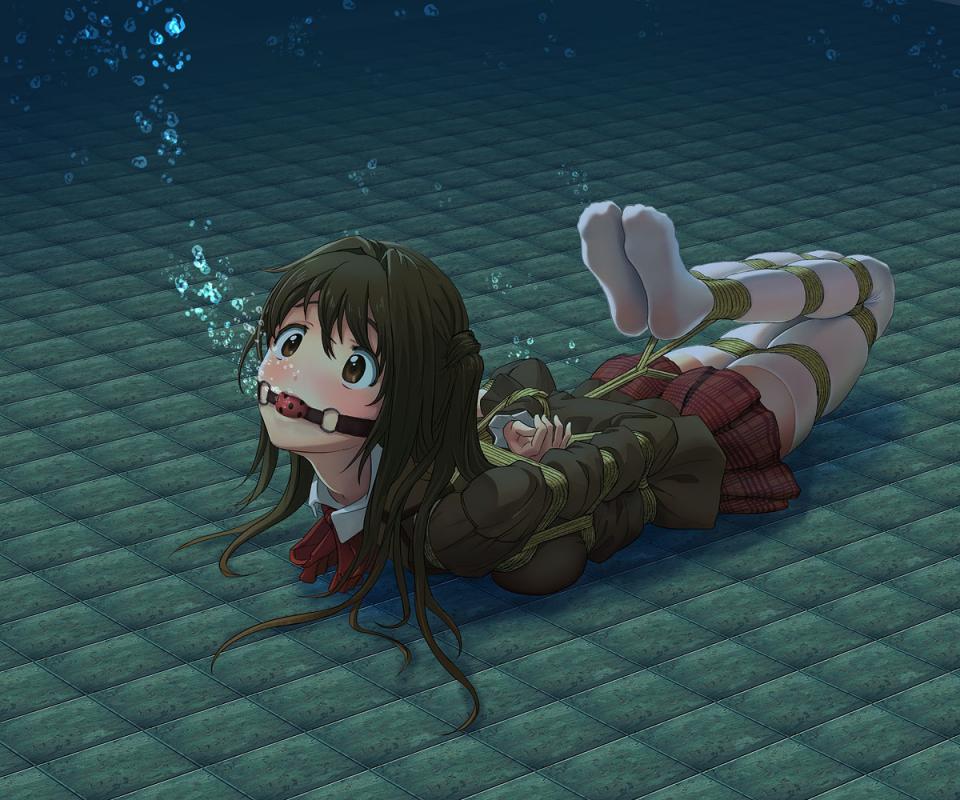  [Hogtie (Lying on stomach),Gag,Japanese Anime,England student uniform,White Pantyhose,Stockings,Drowning]