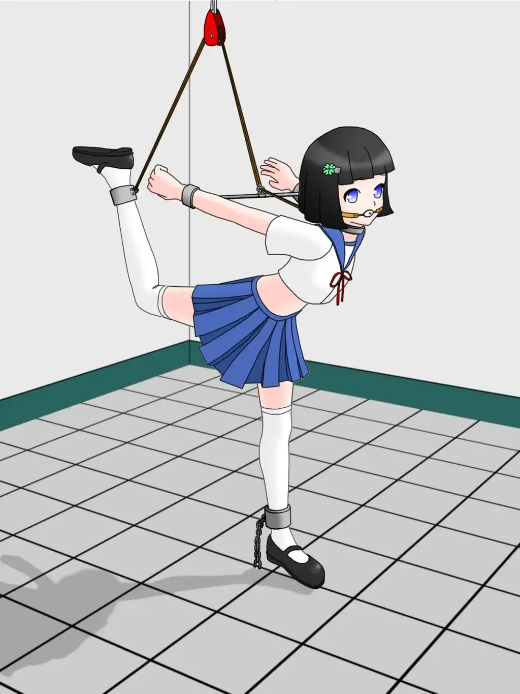 [Sailor suit,Gag,Anklet,White Pantyhose,Strappado Bondage,one-leg suspension,Chinese Anime]