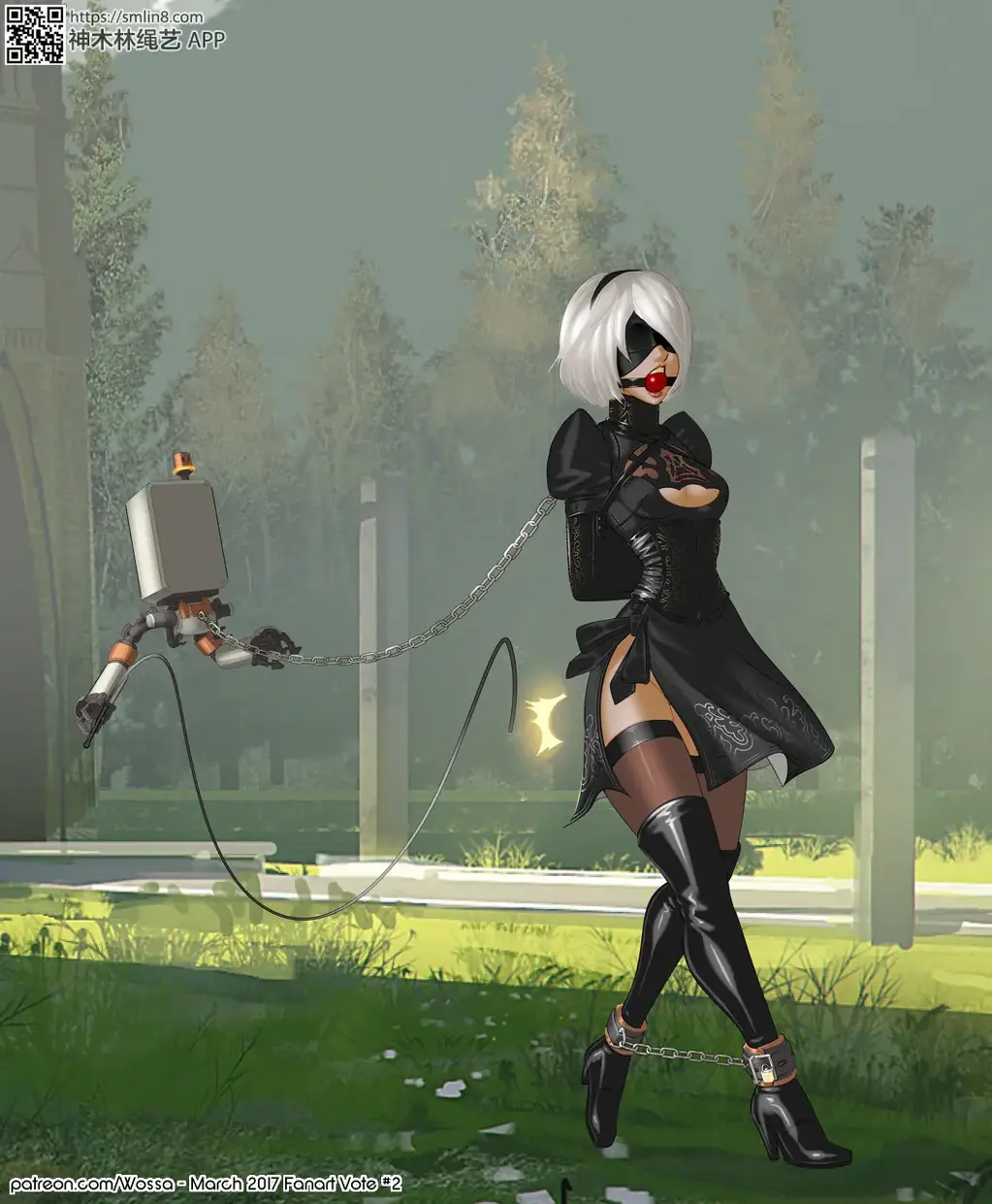  [Gag,High heel,Japanese Anime,Anklet,Dog chain,Blindfolded,Bound arms behind,Over the knee boots]