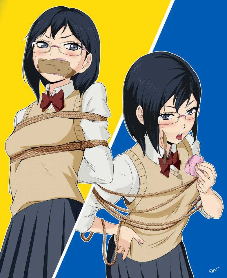  [Gag,Breast bondage,Japanese Anime,tape bondage,Bound arms behind]