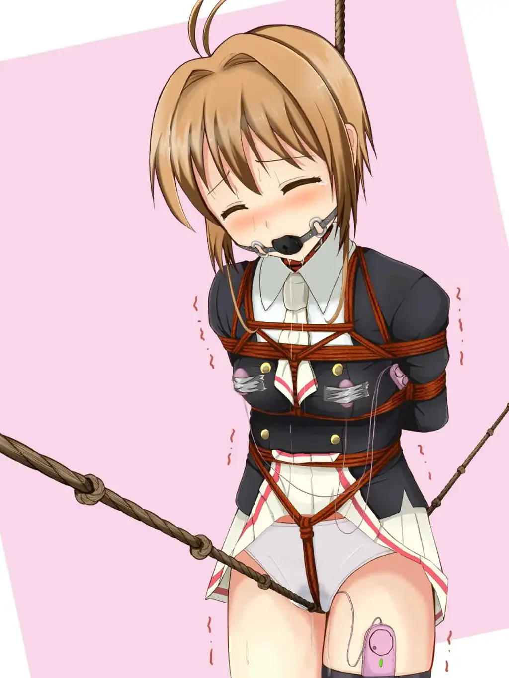  [Gag,Breast bondage,Japanese Anime,Crotch rope tie,Bound arms behind,Pocket Vibrator]