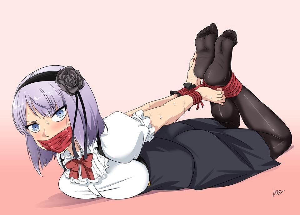  [Pantyhose,Hogtie (Lying on stomach),Gag,Japanese Anime,tape bondage]