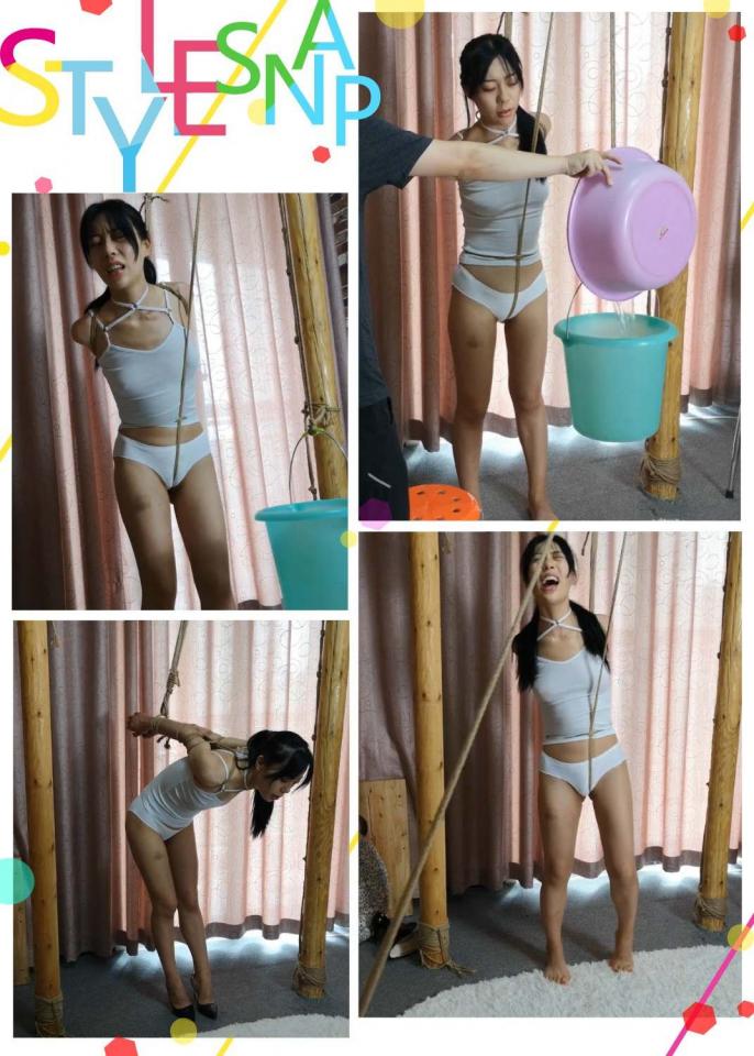 桃子 背心 水桶加水 股绳地狱的责罚 随心原创 桃子 白色背心 股绳 水桶  慢慢加水的责罚 痛苦的脚尖<br>