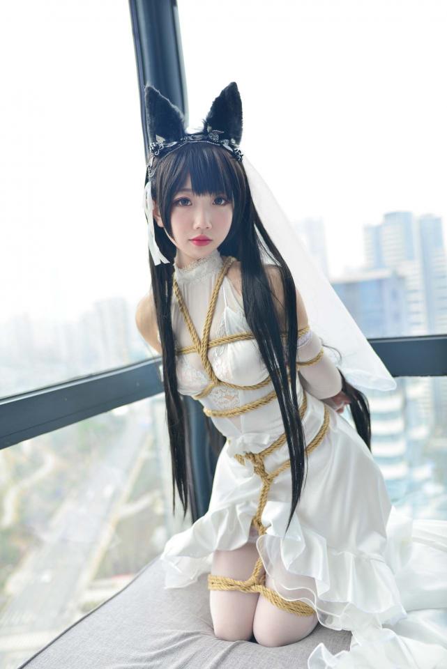 雪琪same爱宕花嫁捆绑cos [日式反绑,礼服（婚纱）,COSPLAY,白丝,中国女孩,爱宕,长手套,礼服]