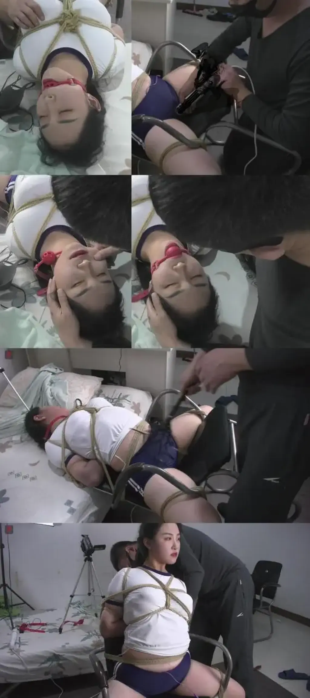 椅子、绳子、沙发、口球和少女正片第三集：椅子固定丰满美少女，沙发仰面放置，DD+棒棒内外夹击，鞭打、“强制丰胸”、抚慰、亵玩与羞辱 A beautiful girl is fixed to a chair, placed face-up on a sofa and subjected to double-dildo and vibrator stimulation, whipping, forced breast enhancement, caressing, abuse and humiliation.