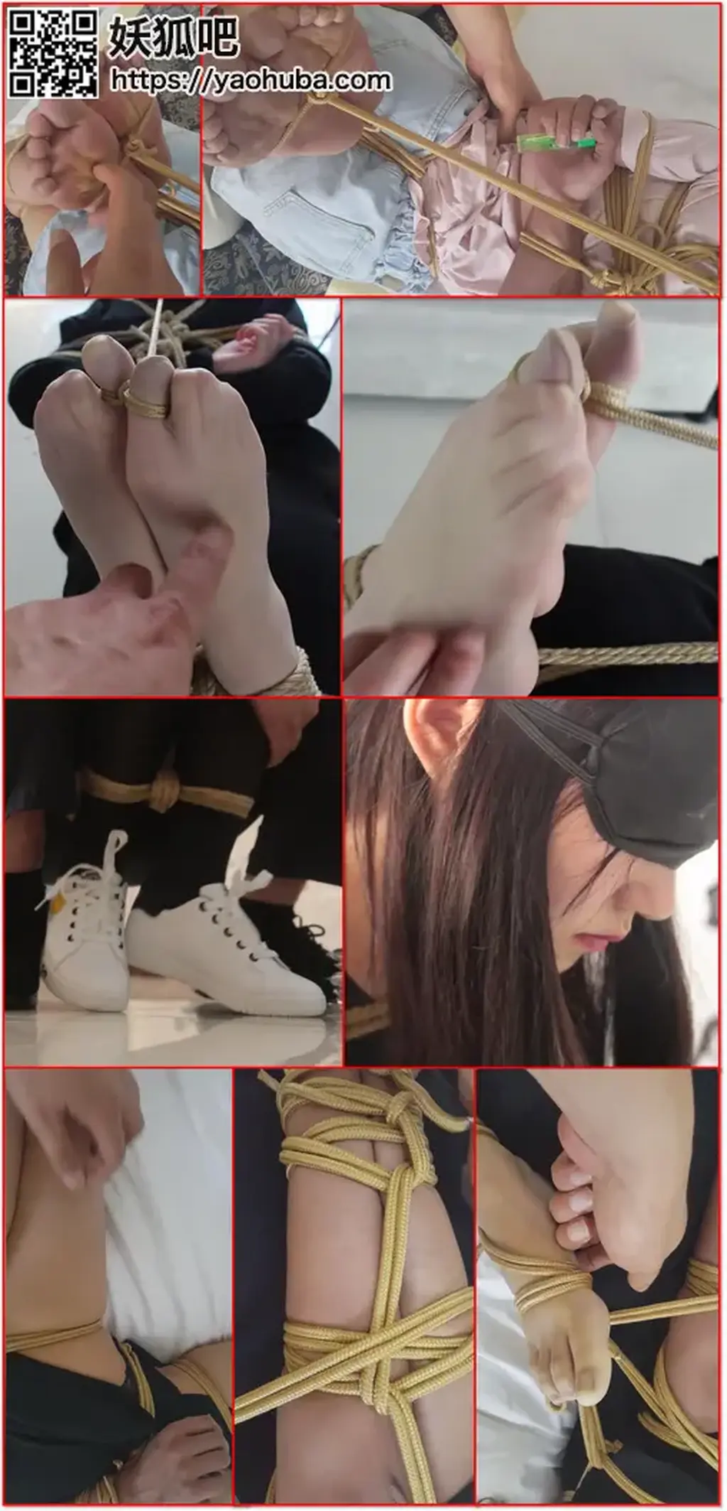 美脚“盛宴”，梓若、小雨、贞贞等多模特驷马捆绑、半吊，美足捆扎、挠脚、TK游戏精彩花絮小合集 A special compilation of multiple models including Ziruo, Xiaoyu and Zhenzhen in four-point bondage, partial suspension, foot binding, sole tickling and other tickling games.