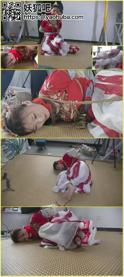 小九妹古装绳韵第二部：惊艳古装、白袜，五花坐缚+变种驷马、勒嘴，捆绑亵玩古装小美妞 Little Ninth Sister appears in stunning historical costume and white socks, with seated hogtie and variant hogtie bondage, mouth restraint and playful bondage of a petite woman in ancient dress.