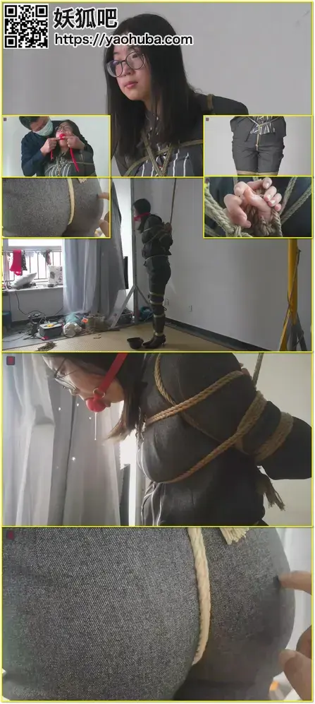 口水特多，一勒股绳就开始有“反应”，又一个敏感度堪比彤彤，却玩的更嗨的小妹加入我圈！新人冉静第一集：眼镜小OL、黑丝细高，5厘米大号口球，后观音勒因半吊亵玩，初尝绳调味道 The newest recruit, Ran Jing, is as sensitive as Tongtong but even more enthusiastic: a bespectacled office lady in black stockings and high heels, with a large five-centimeter ball gag and a rear-view crotch-rope tease. Part 1 of the new recruit series.