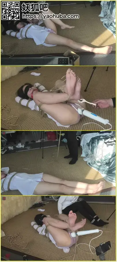 敬业的女销售小凡，半透白衬衣包裹的性感娇躯，脑后反手绑、桃缚，另类丰胸、固定棒，羞耻TJ过程中，有嘉宾闯入片场 A dedicated saleswoman in a semi-transparent white blouse undergoes rear-wrist bondage, a peach tie, alternative bust play, restraint and humiliating tickling, with a guest entering the set.