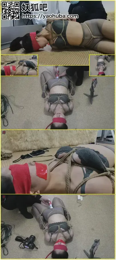 敬业的新晋优秀绳模小凡，个人尺度再次突破，蕾丝内衣、连档灰丝、仰面M缚虐、羞耻蹂躏、TK挑逗、强高游戏 A new rope model's personal-boundary-pushing bondage feature, with lace lingerie, full pantyhose, face-up M-style bondage, humiliating play, tickle teasing and intense games.