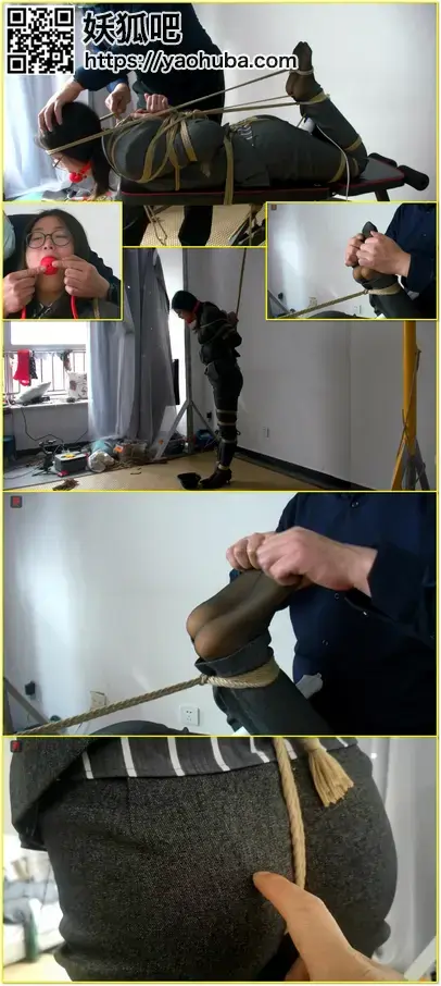 眼镜小妹冉静试拍宣传片：直立吊及驷马之虐，脱鞋把玩黑丝小脚、TK、挑逗、强高精彩片段集锦，口球口水收集、丰满翘臀扭啊扭的风情 Adult performer Ranjing presents upright suspension, four-point bondage, shoe removal, black-stocking foot play, tickling, teasing, ball-gagging, and saliva collection.