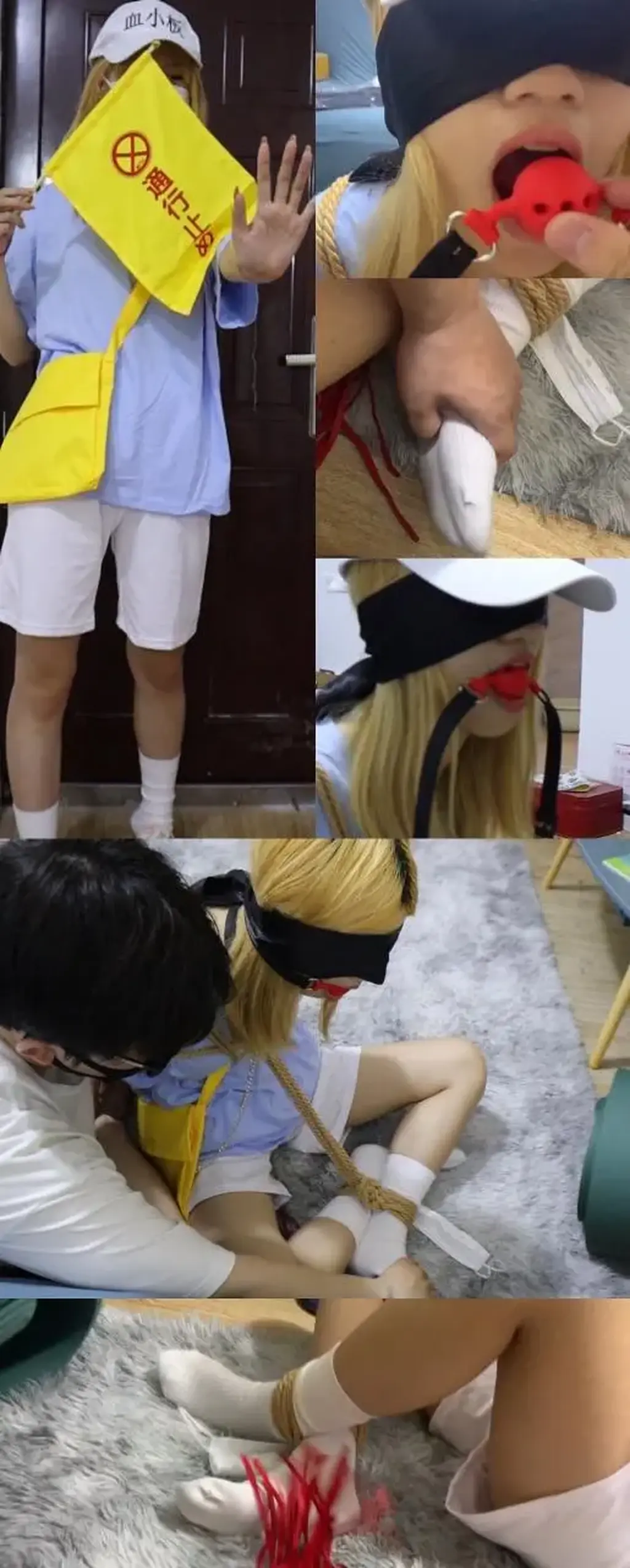【荷仙少女】喂！这里禁止通行耶！呜呜呜呜你干什么 血小板少女被捆绑抽打TK调教—摘自动漫《工作细胞》中的血小板萝莉  喂 这里禁止通行耶！呜呜呜呜 你干什么，镜头一转就直接把血小板少女绑上了 ，<br>顺从的带上饱满的红色口球的棉袜女孩，（专门找了黄头发的女孩子<br>白暂的脖子上戴着漂亮的项圈，女孩被命令向摄影移动，emmmmmmmm可是被全身都被海老绑起来了，<br>没办法只能用小屁股一步一步的慢慢的向项圈的地方挪过去了，<br>挪的慢了还被鞭子抽打！红鞭子抽遍全身，重点落在白棉袜脚上，<br>颤栗的白棉袜少女弓着小脚超美，血小板女孩带着口球嘴里发出甜美的呜呜呜声，（这一段很棒太可了！）<br>没办法只能承受啦，白棉袜的脚被tk挠着，一边呜呜的叫着一边把脚弓起来，<br>嘴巴被堵着，又急又气 但只能呜呜呜呜呜呜呜呜呜 这有点太尬了！<br>压码HXSN改后缀为mp4就可以啦<br>就可以啦<br>比较忙暂不接定拍啦，<br>每个留言都会认真回复！<br>客：2629810035