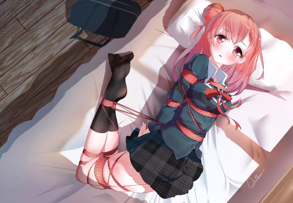 动漫捆绑杂图分享 [Boxtie,Pantyhose,Hogtie (Lying on stomach),Breast bondage,Japanese Anime,England student uniform,Stockings,Bound arms behind]