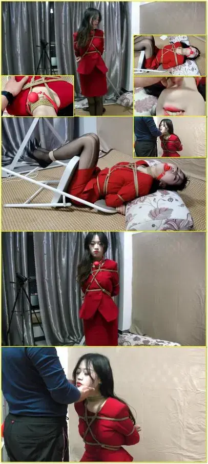 新年礼物，她用颜值和柔顺惊艳了我的时光，可儿红红火火职业装拜年贴系列，继续绑啊继续虐，美容师的绳地狱第一集：黑丝细高椅子缚，TK、亵玩与挑逗，红唇与锁骨的性感 Keer presents the first installment of a New Year professional-outfit series featuring black stockings, a high-heel chair tie, tickling, teasing, sensual red lips, and collarbone-focused fetish play.