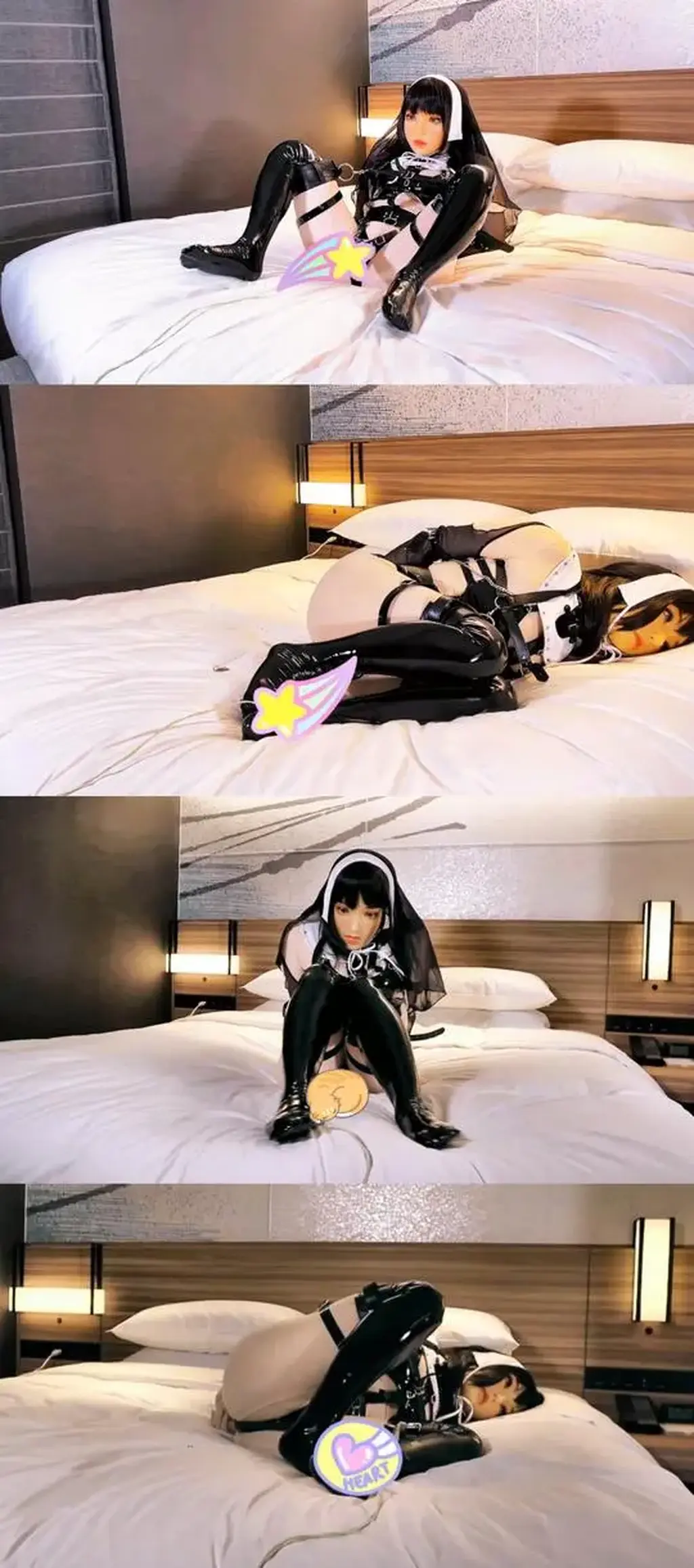 【多视角】Self Bondage with hand masserger セルフ拘束デンマ責め Self Bondage with hand masserger セルフ拘束デンマ責め<br><br><span style='color:#b0b0b0;'>[隐藏文字，购买后可见]</span><br><br>セルフ拘束による電マ責め動画です。<br><br>電マを固定できるハーネスをつかって拘束責めです。イッた後も視界の悪い生体人形はなかなか鍵を掴めず、なんとか足でスイッチをオフにしたものの、もがいたひょうしに…。完全な不意うちでかなりヤバかったです。<br>使用能固定电线的线束是拘束责备。一次之后视线也不好的生物人偶怎么也抓不住钥匙，虽然想办法用脚关上了开关，但挣扎着的样子…。完全是出其不意，非常糟糕。<br>特别是用人体模型制造的充气着ぐるみ全包乳胶衣娃娃。 她穿入乳胶娃娃中，充气娃娃的头套,打开了紧身连衣裤的拉链，露出了修女她的全包紧身衣喵咪浦西。然后用手指在她的穴上擦。他在猫咪中挿入充气的假,这使乳胶娃娃经历了性潮高痉攣。<br>It is a JK self-bondage and electric massage machine blame vibrator video.She used a kigurumi harness that can fix yuzuki the latex electric massage machine.Even after zentai ecstasy, she couldn't easily grasp the key to the rubber living doll with poor wallykigu visibility.She managed to switch it off with her foot,To the struggle ...<br><br>・3 video [1video 9:06]<br>2video is Another angle Camera<br>