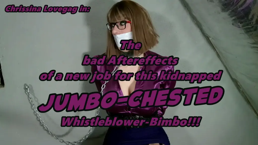 A0625 Buxom Whistleblower in Distress 伪娘<br>The ex-reporter Chrissina, a sexy and voluptous beauty, has changed her business and is now working as whistleblower. The well informed gurl is happy about the success of her new job but dark clouds are still rising upon her new career... One day she's at home, wearing a proper-filled-up satin outfit, and is busiy with phone calls as it rings on her door. A stranger overbrings her an invitation of his boss and after a rejection, the busty Bimbo becomes quick and brutally XXXX! Later in a hiding place the XXXXed beauty is tied up and gagged with tape and leashed by a big chain to a wall. As a man shows up, she directly recognizes him as a known Mafia-Boss. After a unssuccesful try to take out some infos of her, he wants to give her a bit time to ovethink her position and oders to prepare her for a longer stay. The big boobed damsel becomes massively wrapped up into amounts of tape and got left back in her prison, still chained-up! All tries to escape from her sticky and uncomfortable situation are for less and so she's damned to wait untill her next interrogation... wich could take some longer time!