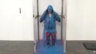 Sky Buffy The Gunge Slayer Tanking in PVC Faux Leather Mostwam<br>Sky is dressed as buffy the vampire slayer, she shows off what shes wearing and steps into the gunge tank and gets gunged, then she gets a splattering of gunge and at the end she gets washed off.