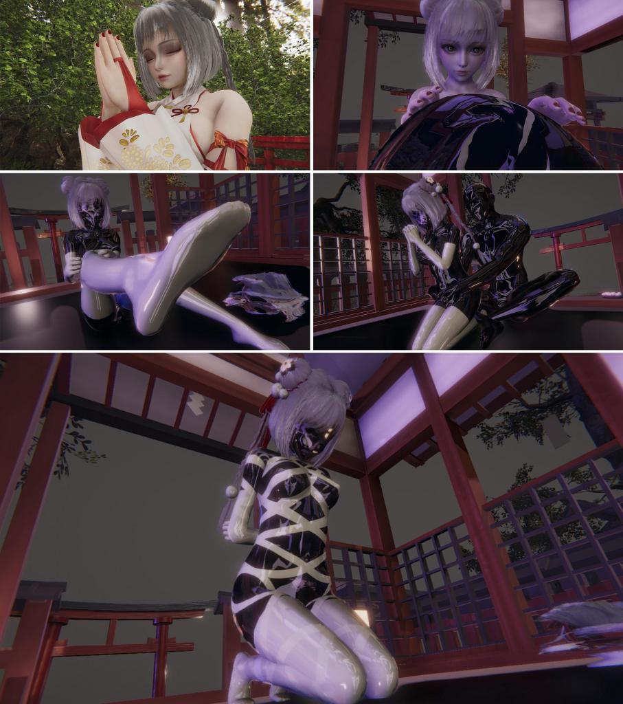 【胧月工坊】神侍少女  巫女 性偶 乳胶衣 拘束 束缚 恋物癖 人形 全头面罩 调教 中文剧情向 - 作为一名见习巫女，最大的梦想就是能够被神明大人选上，成为神明大人的所有物 [3D画,胶带, 剧情向,kigurumi,用户创建]