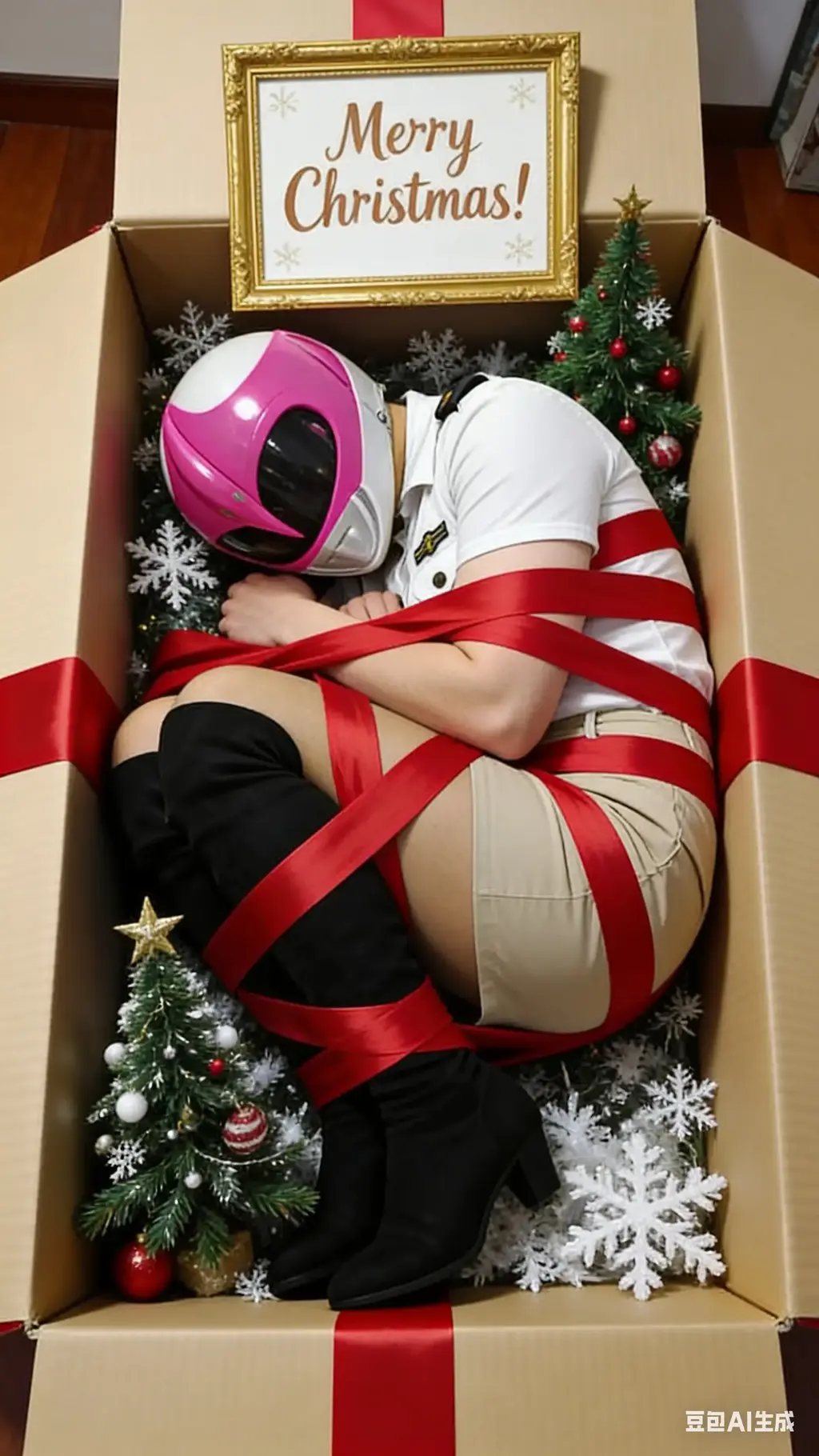 Pink Ranger被抓住并打包成礼物！送货上门~ - 前面几张是礼物feel的捆绑图，第六张就是用绳子捆的了，我自己做不到所以只能拿豆包过过瘾了，诶嘿~
限制太多，能搞出这么几张效果不错的已经绞尽脑汁了呜呜呜 [丝袜,长筒靴]