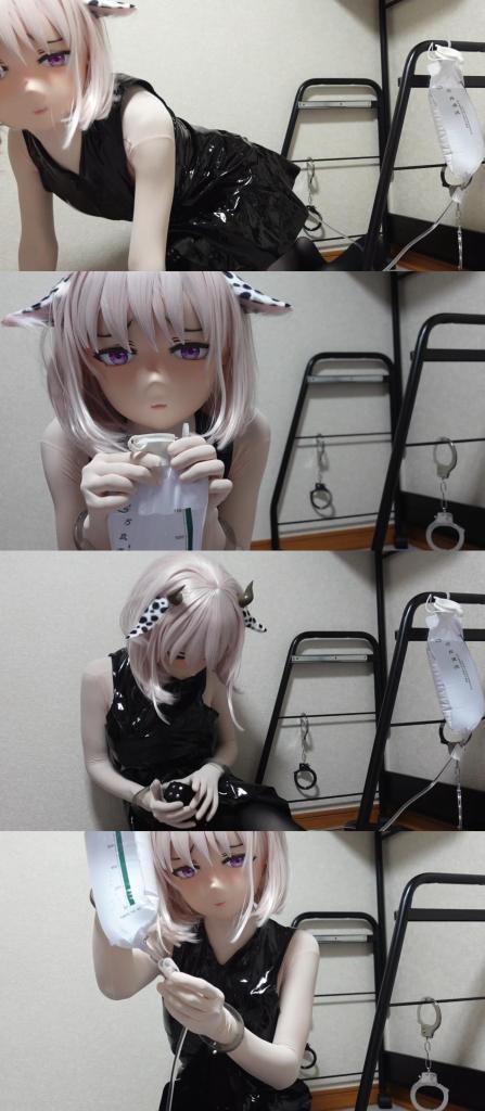 浣腸できない着ぐるみさん　いち 灌肠第一部分。素体玩偶身着肉色全包紧身衣并头套全包裹的奶牛妹妹头壳，外搭无袖PU材质连衣裙，裙下的棒棒被震动飞机杯紧紧吸附刺激，后庭肛门连接着水管...娃娃一边灌肠一边自缚戴上手铐满足自己，等待清水全部倒灌吸入大肠中...<br>The first part of enema. The nude doll is dressed in a flesh colored all inclusive tight fitting suit and a cow sister's head shell wrapped in a full hood. It is paired with a sleeveless PU material dress, and the stick under the dress is tightly attached and stimulated by the vibrating airplane cup. The anus in the back is connected to a water pipe The doll indulged herself by enema and handcuffing herself, waiting for all the water to be poured back into her large intestine ..<br>浣腸第一部素体の人形は肉色の全包みタイツを着て、頭に全包みの乳牛の妹の頭の殻を着て、外に袖のないPU素材のワンピースを着て、スカートの下の棒は振動飛行機の杯にしっかりと刺激を吸着されて、後庭の肛門は水道管につながっている。..人形は浣腸しながら手錠をかけて自分を満足させ、清水がすべて逆流して大腸に吸い込まれるのを待っている。..<br>#kigurumi#kig#daily suit#zentai#fetish#mask#doll#futanari#original character<br>#玩偶装#日常服装#全包紧身衣#恋物#面具#人偶#全身连体衣#扶他#扶她#自设角色#0721#紫薇#伪娘#小男娘<br>#キグルミ#常服#全身スーツ#フェティッシュ#マスク#ドール#着ぐるみ#全身タイツ#オリキャラ#デンマ#才ナ二—<br><span style='color:#b0b0b0;'>[隐藏文字，购买后可见]</span>