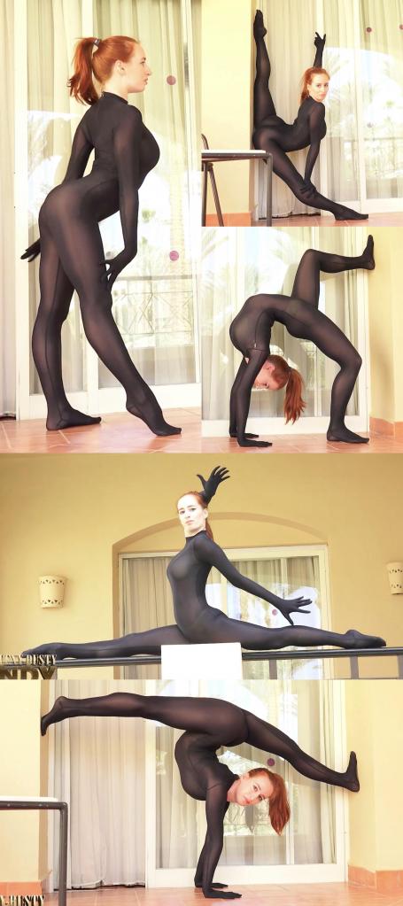 flexible girls in full body zentai Adult performers demonstrate flexibility in full-body zentai.