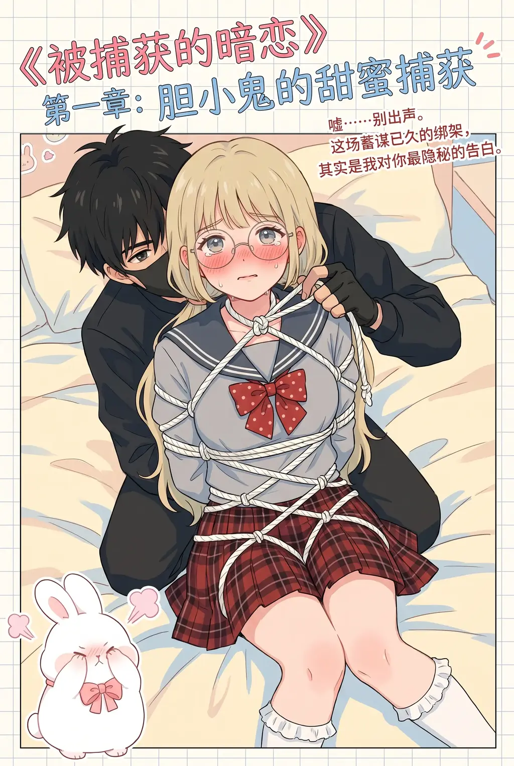 《被捕获的暗恋》第一章 - 新风格尝试，重要声明：短片漫画主线故事在1-32张，为避免浪费在故事结尾展示出的制作杂图，不喜勿喷，看清再买。画风与人物一致性不高，请谅解。询问 与 定制 请私信 [Gag,Chinese Female,story rich,捆绑,玩弄,摩擦,挣扎]
