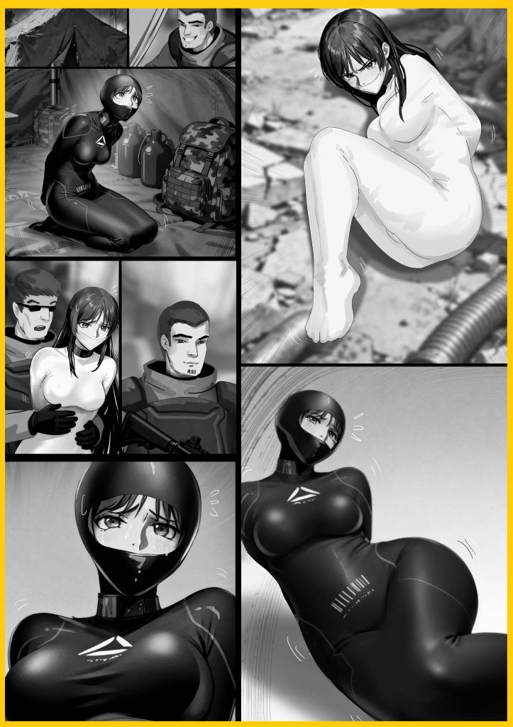 king的黑白漫画《女武神的拘束衣04》鲁路修画风 御姐王牌驾驶员  三层囚笼锁死肉身，全包头套只露眼睛，王牌机甲师终成无名囚徒！ - 当年看了一部叫叛逆的鲁路修动漫，里面的御姐画风超有感觉，而且里面还有特别有趣的拘束衣款式，不过那个动漫世界观实在太复杂了，于是只用了画风和拘束衣，搞了个捆绑王牌机甲驾驶员的动漫，喜欢的千万别错过了。

 战功赫赫的反抗军王牌机甲师苏晚璃，历经数年联邦炼狱囚禁、万米高空死里逃生，好不容易窥见一线自由曙光，却不幸落入昔日结怨的前线士兵手中，深陷无解绝境。为报复当年一次工作问责的旧怨，士兵对她展开极致的恶意报复，无视她的过往功绩与无辜遭遇，强行在她原本的双层联邦自愈拘束衣外，叠加一层厚重粗糙的黑色反抗军制式禁锢服，三层拘束层层锁死、密不透风，将她的身躯彻底定型禁锢，强行给她佩戴全封闭头套，仅露眉