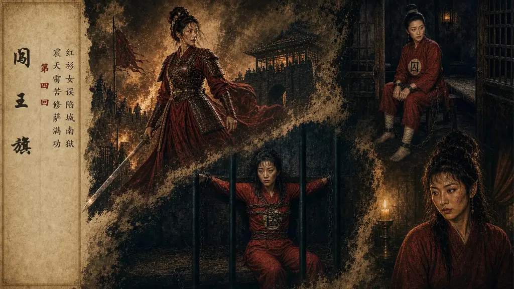 [连载]《闯王旗》第四回（古装红罪衣女犯题材）【AI画册，电影级质感】 - 宋莹莹不敌震天雷杨顺被擒，她的命运会发生怎么样的转变。杨顺得嫣儿传授萨满邪功，又收用武当道姑冯西子。高玉贞、苏梦晗率女兵夜袭江州，陷入重围。正文从第4幅画开始，第四回故事总共65幅，加量不加价，希望你像看老电影一样，慢慢品味其中的乐趣，喜欢古装女犯的朋友可以多多支持。
AI真人影像创作不易，每一页均为精心制作，只为尽可能呈现一部能够值得收藏的精品。请感兴趣的朋友多多支持与交流，哪怕只有一个读者，我们照样会更新到最后！