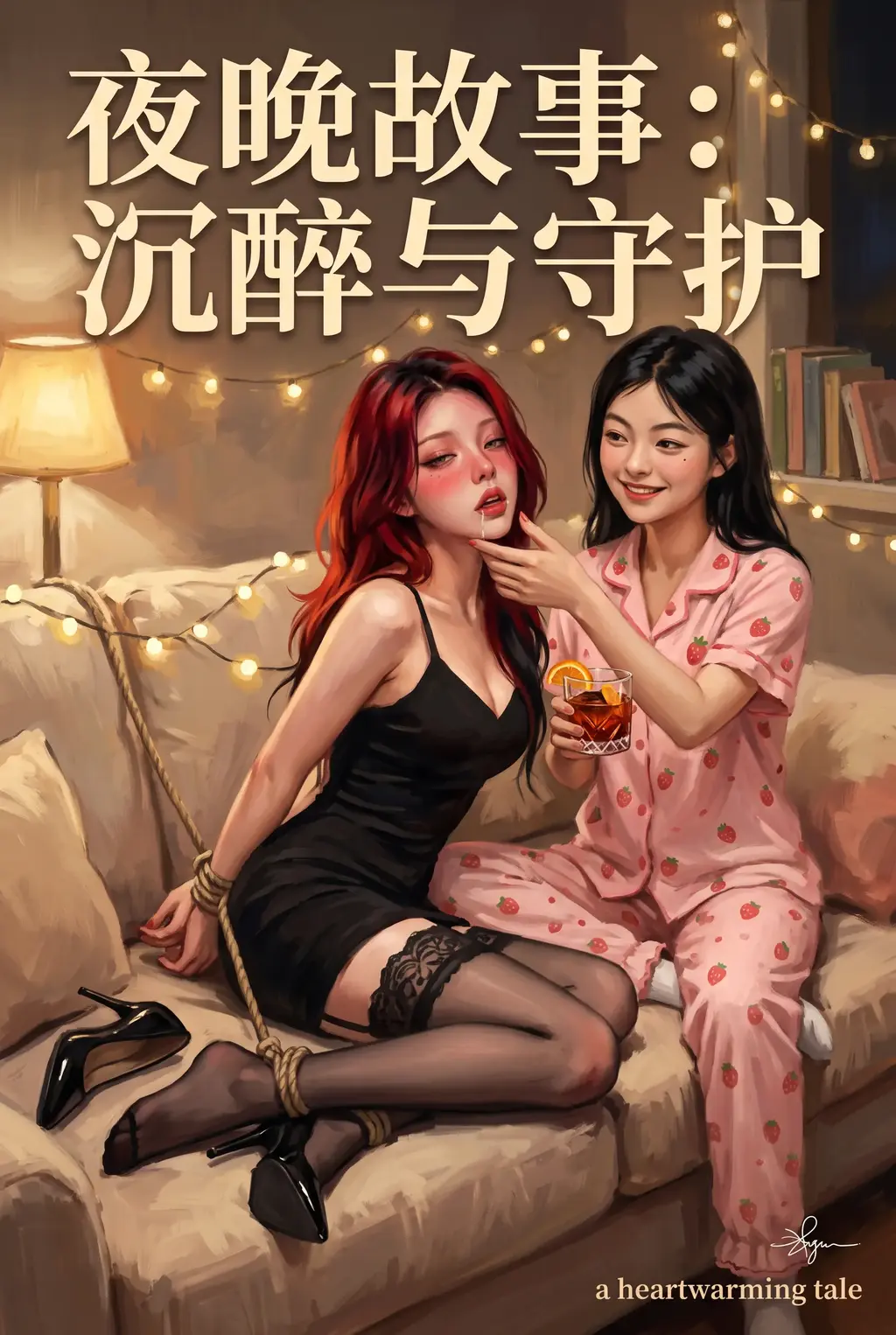 《百合之花》第二话  酒缚姐妹间 - 百合故事，姐妹在一起的夜晚，姐姐独自沉醉，妹妹将姐姐束缚继续灌醉她以此来报仇。下一话：憋尿，户外，玩具，敬请期待。人物与背景一致性不高，需要交流或定制请可到工作室主页获取联系，感谢支持。