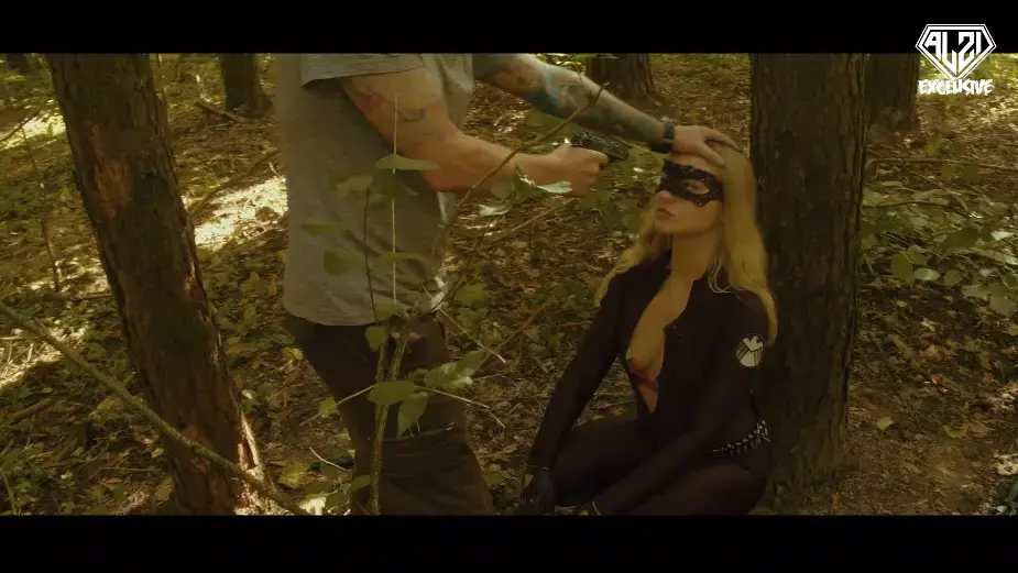 Black widow Forest scene Black widow fight in forest against 4 criminals but been catched