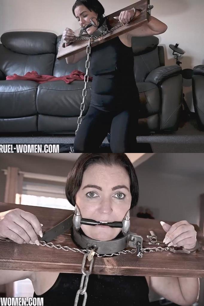 Harsh Bondage 看看她如何在枷锁、手铐、脚镣、铁链和口塞的束缚下挣扎。See her struggle in her stocks, handcuffs, shackles, chains, and gag.